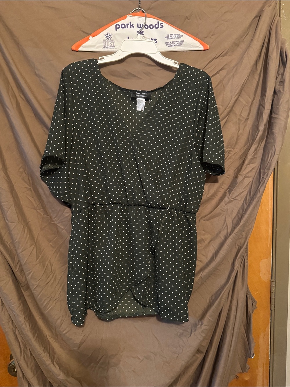 Promesa Black Polka Dot V-Neck Blouse with Elastic Waist